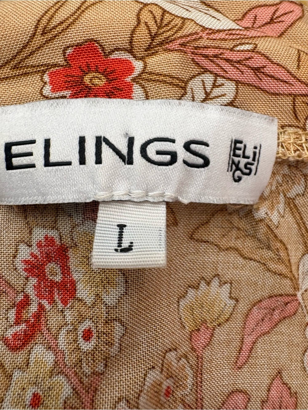 Elings Beige Floral Button-Down Peasant Top - Picture 6 of 7